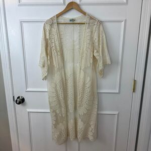 Boho Women's Cream Lace Duster Size Large